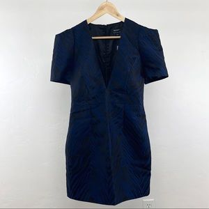 🍸Bardot / Blue & Black Puff Sleeve V-Neck Cocktail Dress Sz 6🍸